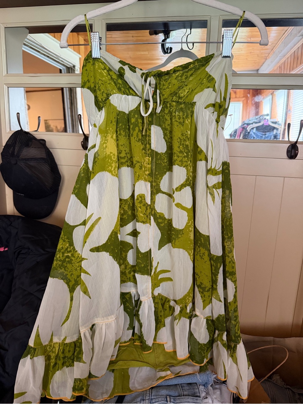 Women's Olive Green and White Floral mini dress